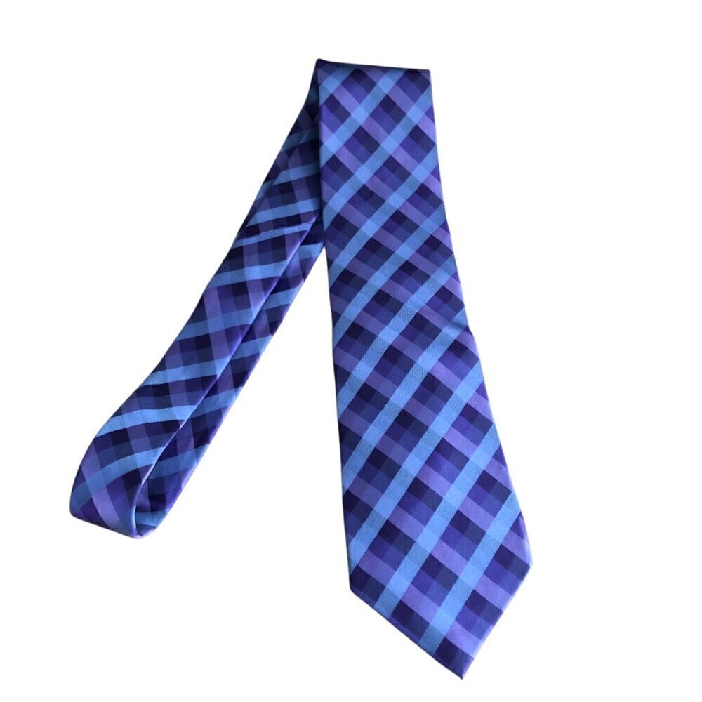 Pronto Uomo Men's Silk Necktie Violet, Purple & Light Blue Check Gingham Tie NEW